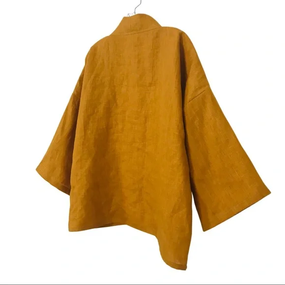 Gold Linen Kimono, Golden Yellow - Picture 6 of 8